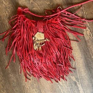 Red Fringe Women's leather Bag